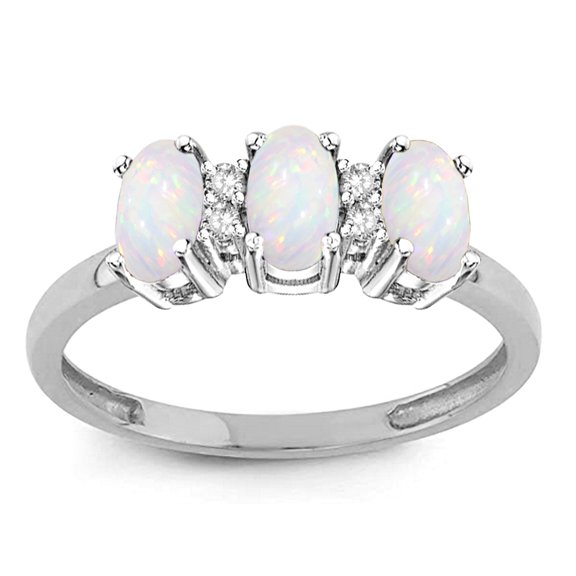 Star K� Genuine Opal 3 Three Oval Stones Promise Ring Wedding Band