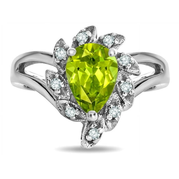 Star K � Genuine Peridot Pear Shape 8x6 Halo Split Shank Ring