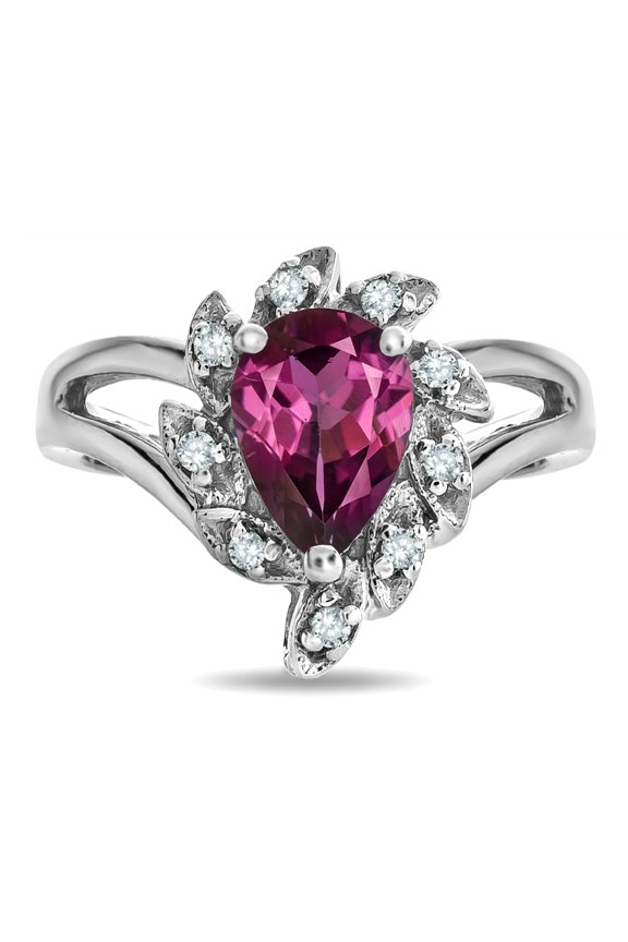 � Genuine Rhodolite Pear Shape 8x6 Halo Split Shank Ring