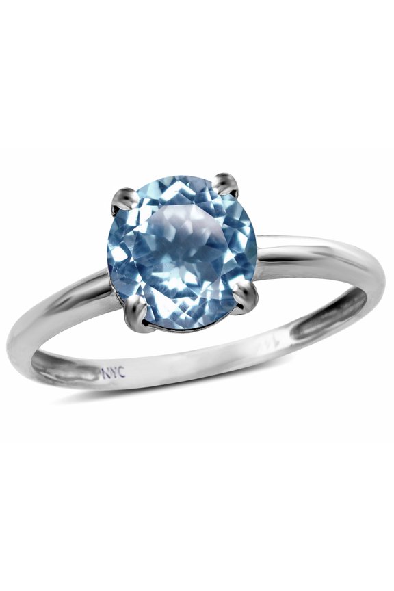 � Genuine Sky Blue Topaz Round 7mm Classic Solitaire Engagement Promise Ring