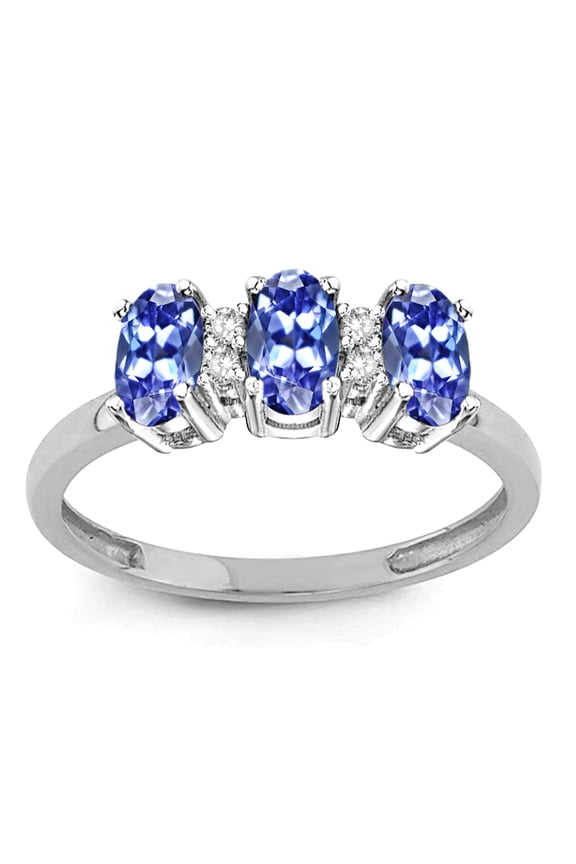 � Genuine Tanzanite 3 Three Oval Stones Promise Ring Wedding Band