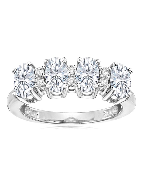 � Genuine White Topaz Oval 5x3 4 Four Stone Band Ring