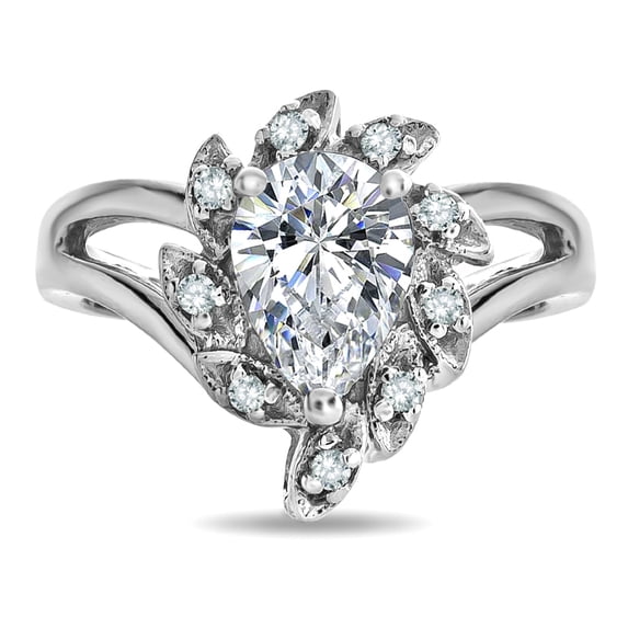 Star K � Genuine White Topaz Pear Shape 8x6 Halo Split Shank Ring