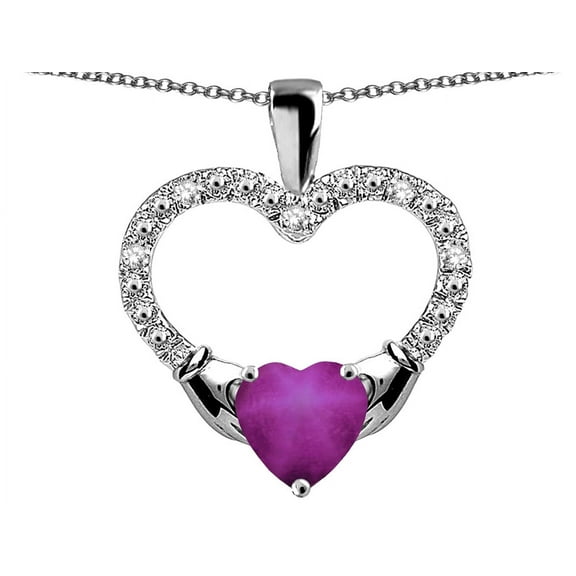 Star K� Hands Holding Heart Created Star Ruby Claddagh Pendant Necklace