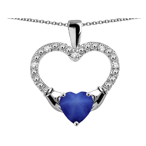 Star K� Hands Holding Heart Created Star Sapphire Claddagh Pendant Necklace