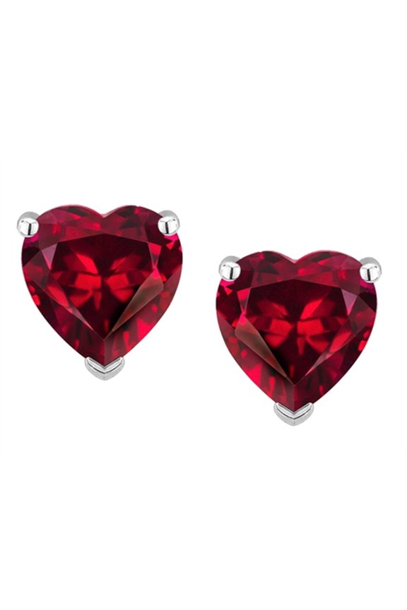 � Heart Shape 6mm Created Ruby Earrings Studs