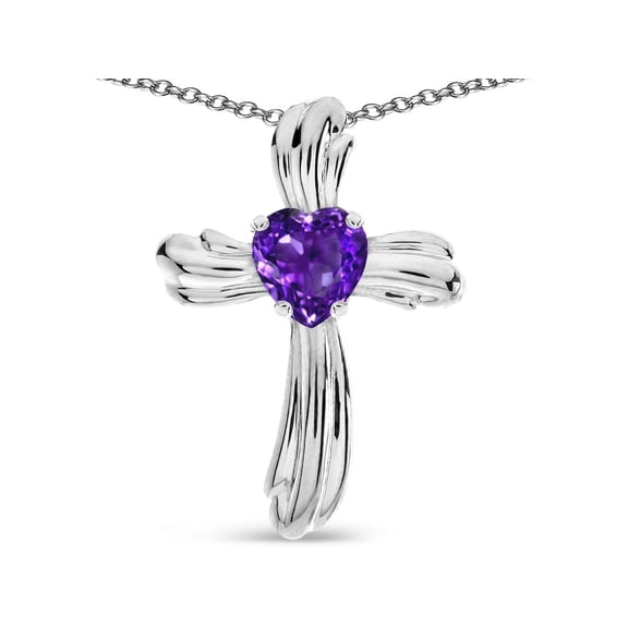 Star K� Heart Shape 6mm Genuine Amethyst Ribbed Cross Of Love Pendant Necklace