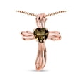 thumbnail image 1 of Star K� Heart Shape 6mm Genuine Smoky Quartz Ribbed Cross Of Love Pendant Necklace 14k Rose Gold, 1 of 9