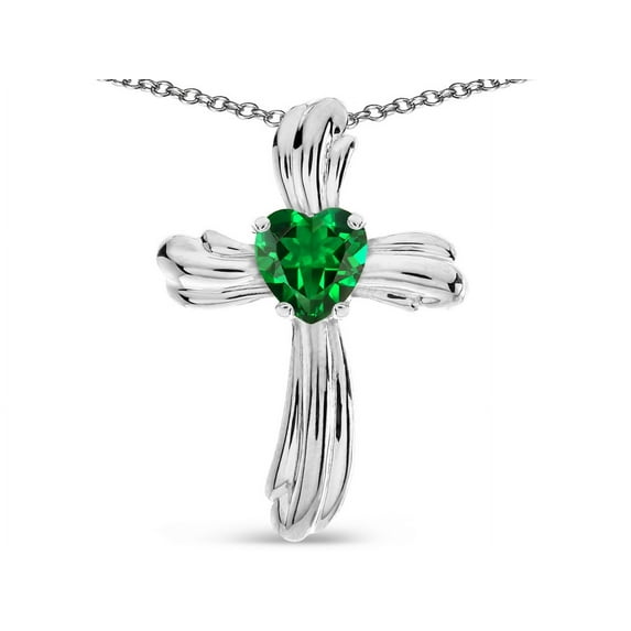 Star K� Heart Shape 6mm Simulated Emerald Ribbed Cross Of Love Pendant Necklace