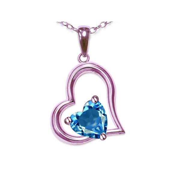 Star K� Heart Shape 7mm Genuine Blue Topaz Open Floating Heart Necklace Pendant