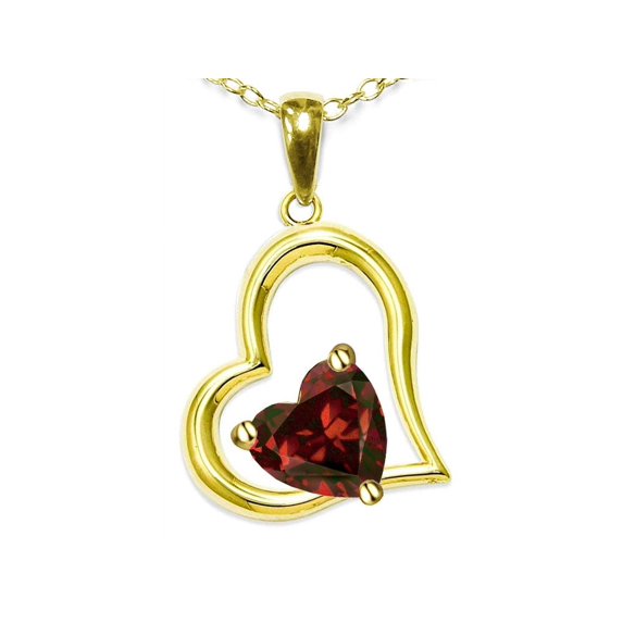 Star K� Heart Shape 7mm Genuine Garnet Open Floating Heart Necklace Pendant