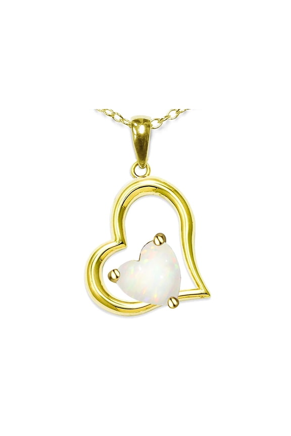 Heart Shape 7mm Genuine Opal Open Floating Heart Necklace Pendant