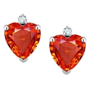 Star K  Heart Shape 7mm Simulated Orange Mexican Fire Opal Earrings Studs