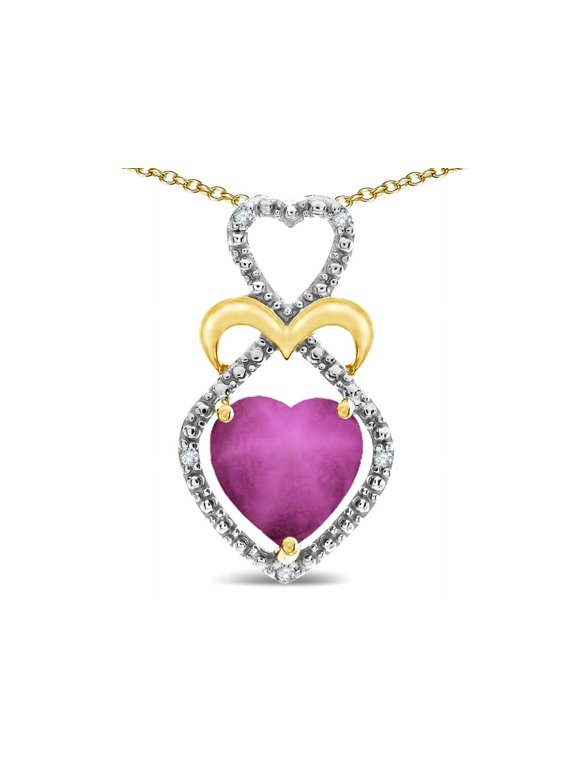 Heart Shape 8mm Created Star Ruby Heart Halo Embrace Pendant Necklace 14k Gold with Rhodium Finish