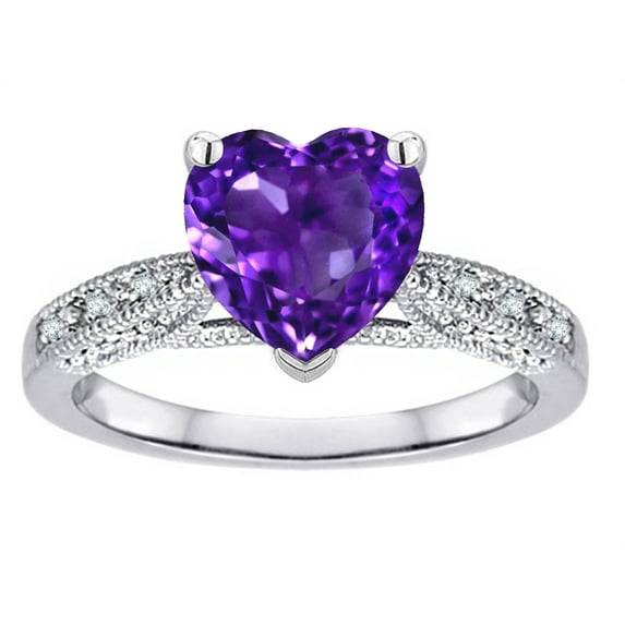 Star K� Heart Shape 8mm Genuine Amethyst Antique Vintage Style Solitaire Engagement Promise Ring