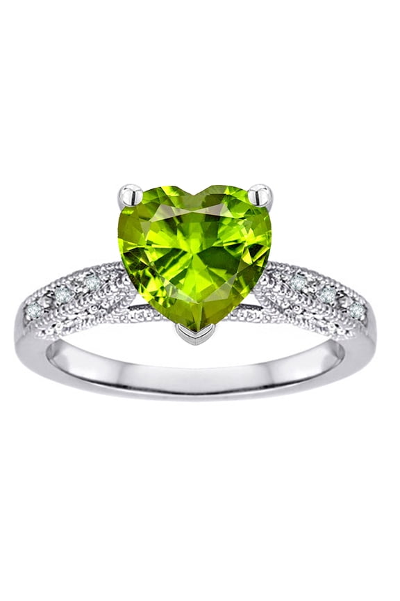 � Heart Shape 8mm Genuine Peridot Antique Vintage Style Solitaire Engagement Promise Ring