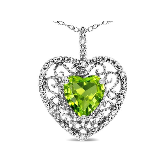 Star K� Heart Shape 8mm Genuine Peridot filigree Heart Pendant Necklace