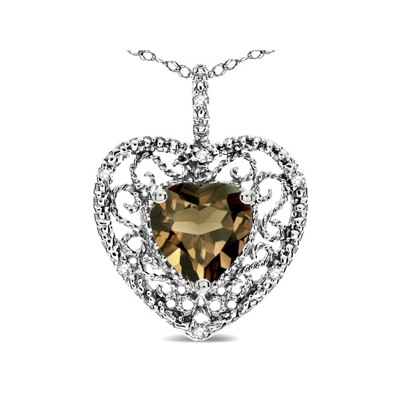 Star K� Heart Shape 8mm Genuine Smoky Quartz filigree Heart Pendant Necklace
