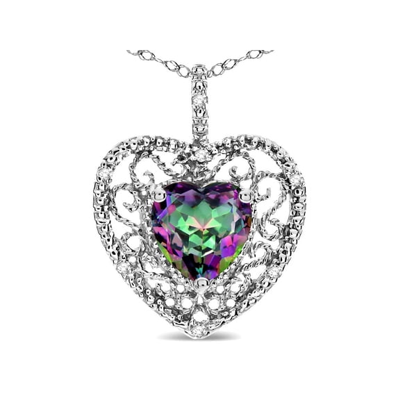 Star K� Heart Shape 8mm Rainbow Mystic Topaz filigree Heart Pendant Necklace