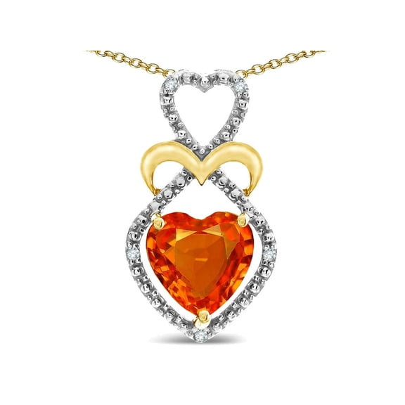 Star K� Heart Shape 8mm Simulated Orange Mexican Fire Opal Heart Halo Embrace Pendant Necklace