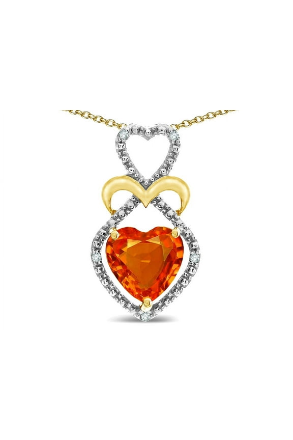 Heart Shape 8mm Simulated Orange Mexican Fire Opal Heart Halo Embrace Pendant Necklace