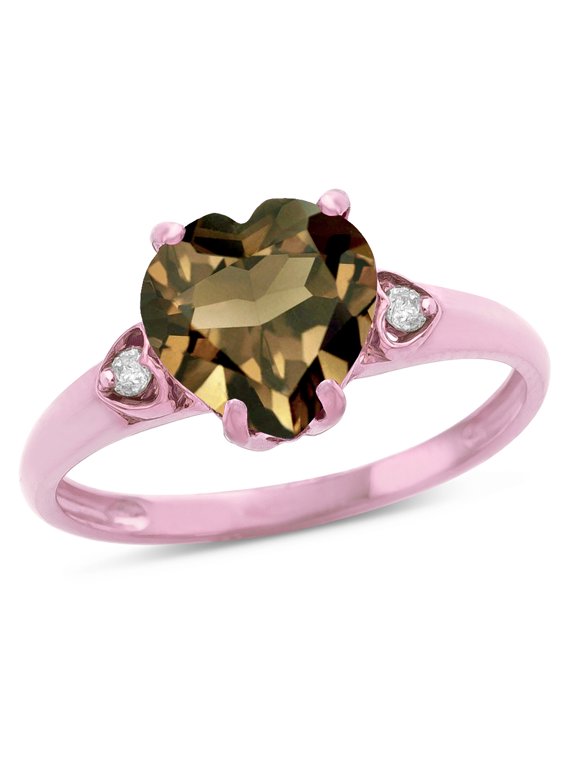 � Heart Shaped 8mm Genuine Smoky Quartz Engagement Promise Wedding Ring