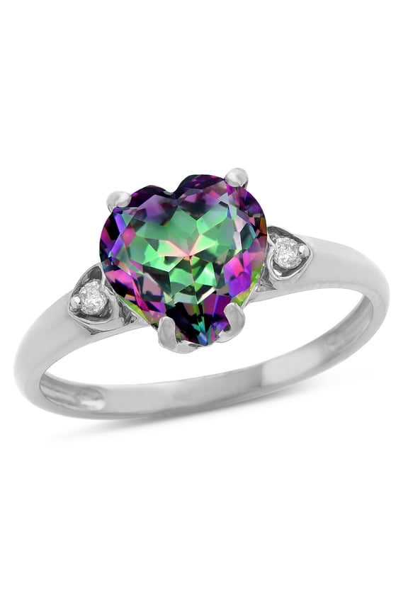 � Heart Shaped 8mm Rainbow Mystic Topaz Engagement Promise Wedding Ring