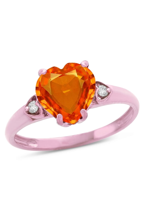 � Heart Shaped 8mm Simulated Orange Mexican Fire Opal Engagement Promise Wedding Ring