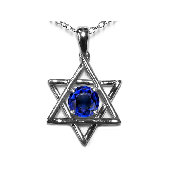Star K� Jewish Star of David Pendant Necklace with Round Created Sapphire