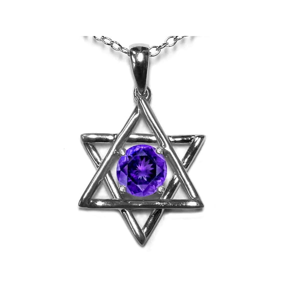 Star K� Jewish Star of David Pendant Necklace with Round Genuine Amethyst