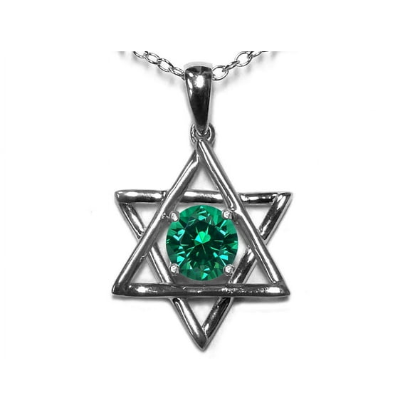 Star K� Jewish Star of David Pendant Necklace with Round Simulated Emerald