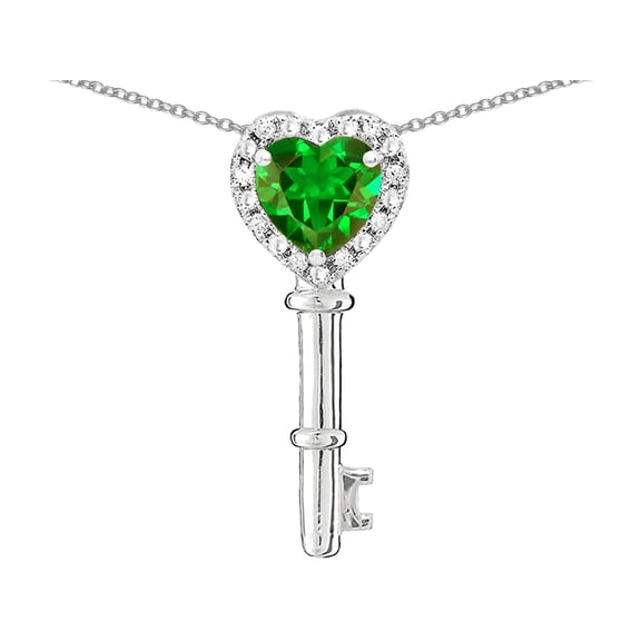 Star K � Key to My Heart Pendant Necklace with Simulated Emerald