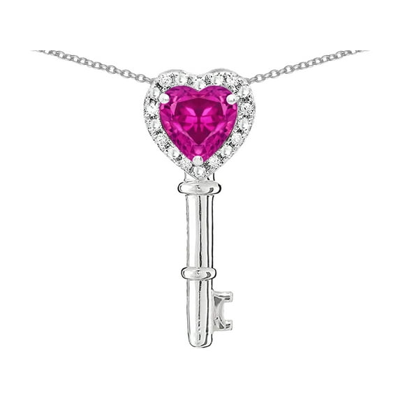 Star K � Key to My Heart Pendant Necklace with Simulated Pink Tourmaline