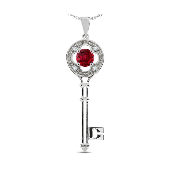 Star K � Key to my Heart Clover Key Pendant Necklace with Round Created Ruby