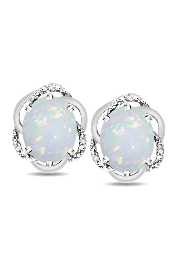 � Large Love Knot Earrings with Oval 8 x 6mm Genuine Opal