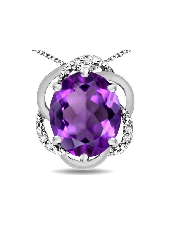 � Large Love Knot Pendant Necklace with Oval 12 x 10mm Genuine Amethyst
