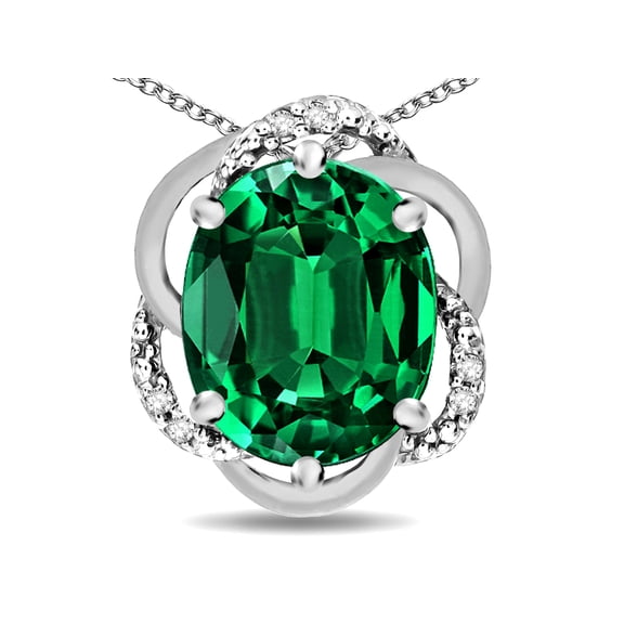 Star K � Large Love Knot Pendant Necklace with Oval 12 x 10mm Simulated Emerald