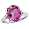 thumbnail image 1 of Star K � Large Oval 12x10 Created Pink Sapphire 3 Stone Trillion Setting Ring, 1 of 9