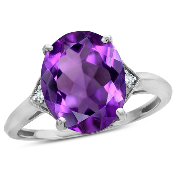 Star K � Large Oval 12x10 Genuine Amethyst 3 Stone Trillion Setting Ring