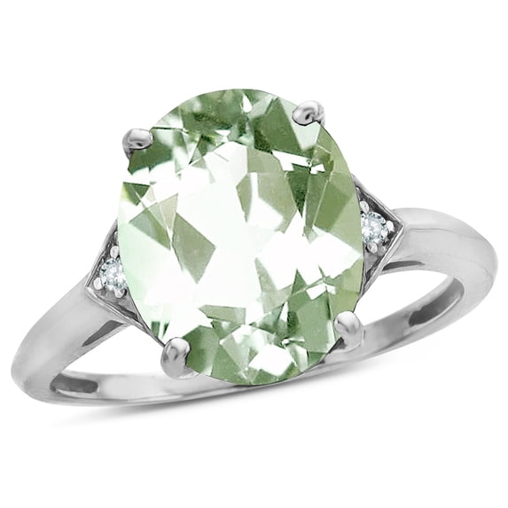 Star K � Large Oval 12x10 Genuine Green Amethyst 3 Stone Trillion Setting Ring