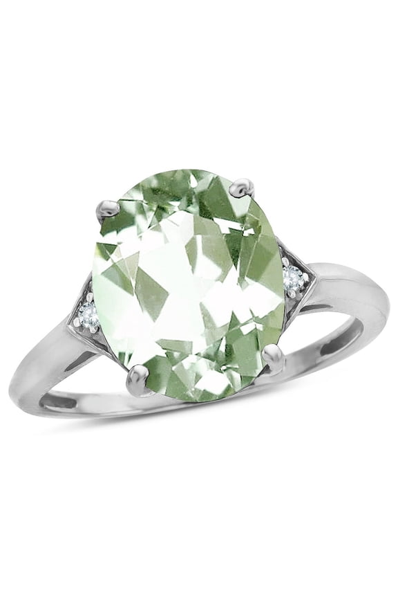 � Large Oval 12x10 Genuine Green Amethyst 3 Stone Trillion Setting Ring