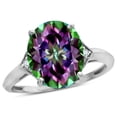 thumbnail image 1 of Star K � Large Oval 12x10 Rainbow Mystic Topaz 3 Stone Trillion Setting Ring, 1 of 9