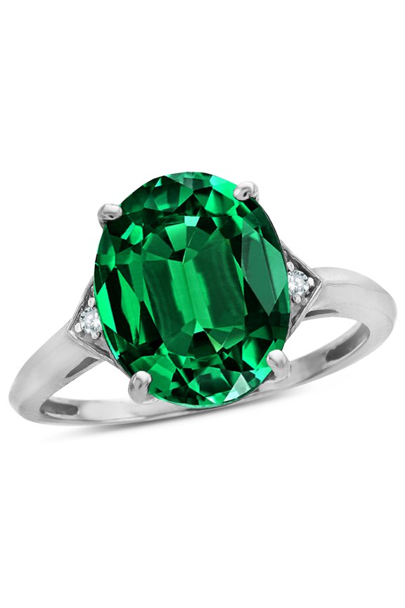 � Large Oval 12x10 Simulated Emerald 3 Stone Trillion Setting Ring