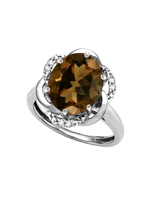 � Large Oval 12x10mm Genuine Smoky Quartz Knot Big Stone Ring