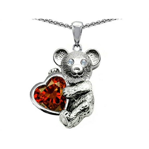 Star K� Love Bear Hugging Birth Month of January 8mm Heart Shape Simulated Garnet Pendant Necklace