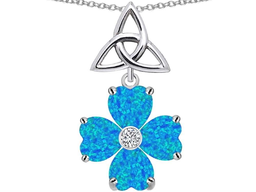 Star K Lucky Shamrock Celtic Knot Made with Heart 6mm Blue Created Opal ...