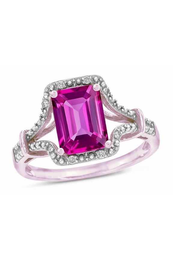 � Octagon Emerald Cut 8x6 Created Pink Sapphire Vintage Look Split Shank Ring