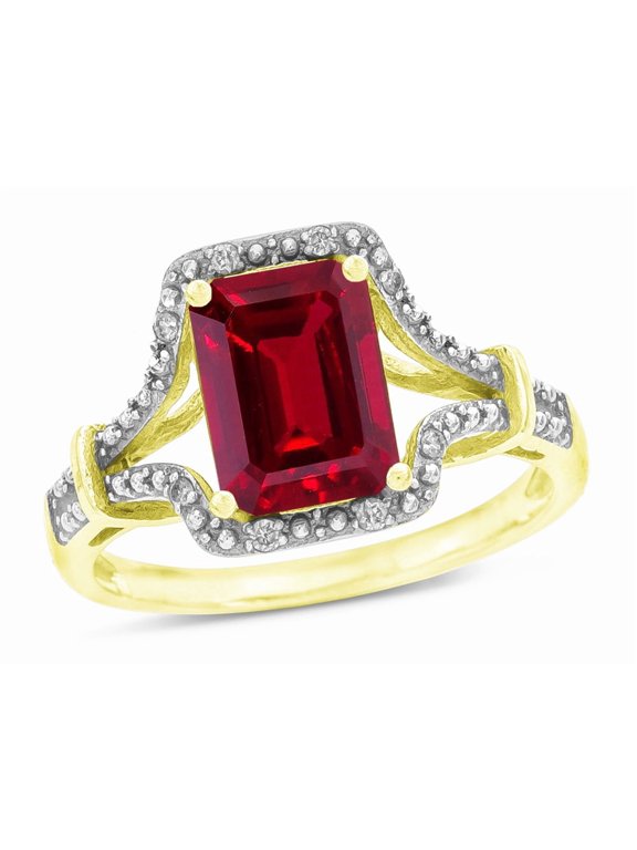 � Octagon Emerald Cut 8x6 Created Ruby Vintage Look Split Shank Ring