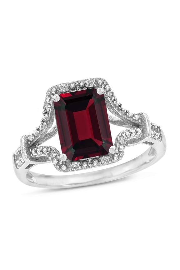 � Octagon Emerald Cut 8x6 Genuine Garnet Vintage Look Split Shank Ring