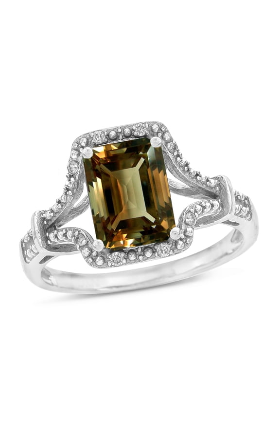 � Octagon Emerald Cut 8x6 Genuine Smoky Quartz Vintage Look Split Shank Ring